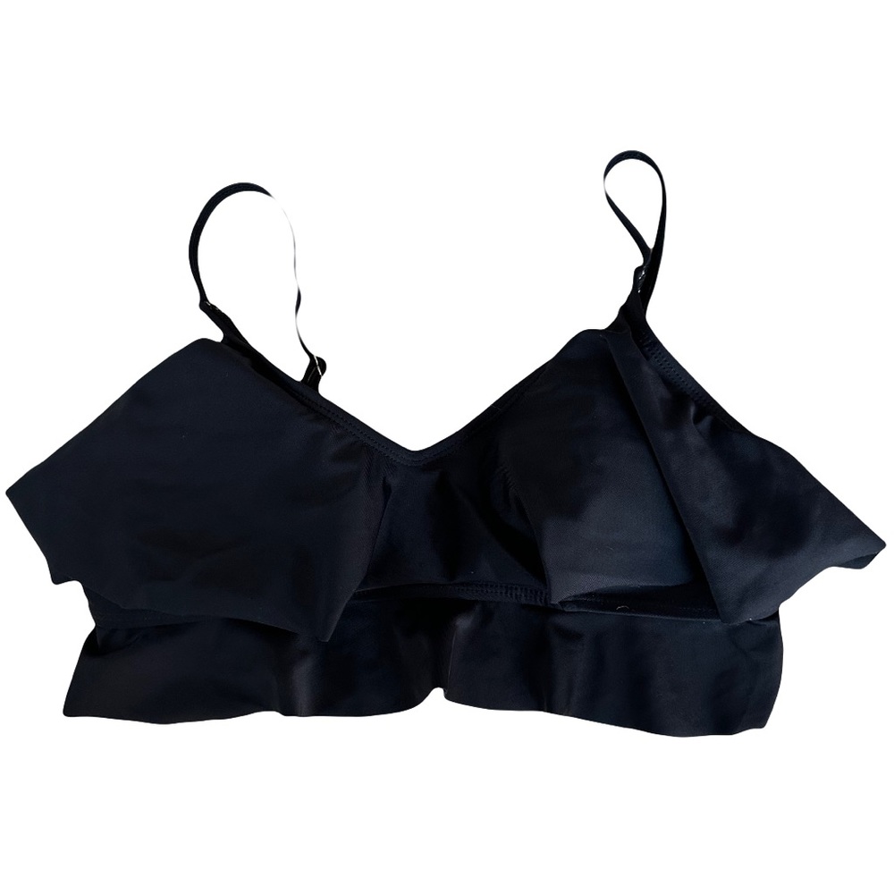 NWOT Black Ruffle Bikini Top Small